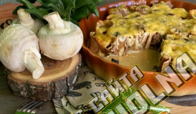 Блинный пирог с мясом и грибами рецепт