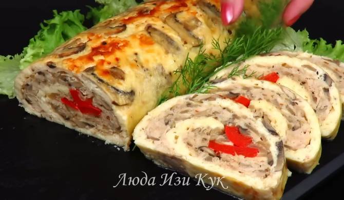 Сырный рулет с начинкой из курицы и грибов рецепт