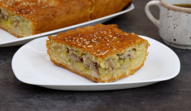 Пирог на кефире с курицей и картошкой в духовке рецепт