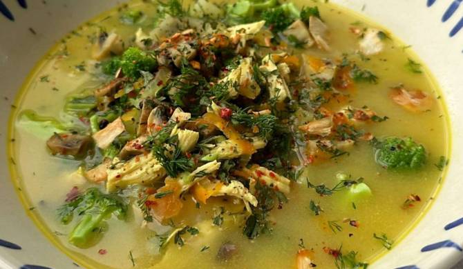 Суп с курицей, картошкой, грибами и брокколи рецепт