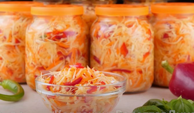 Салат на зиму Болгарский перец Морковь Лук простой рецепт пошаговый