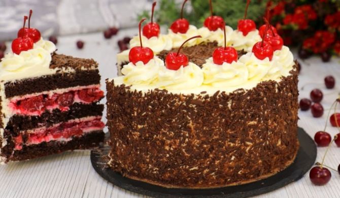 Классический торт Черный лес, рецепт с вишней