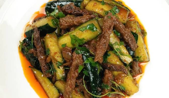 Веча (ве-ча) Салат с мясом говядины и огурцами по корейски рецепт