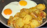 Жареная картошка с яйцом на сковороде