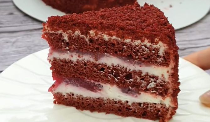 ПП торт Красный Бархат с малиной и творожным кремом рецепт