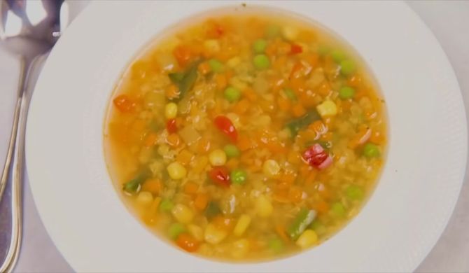 Быстрый суп с чечевицей и овощами рецепт