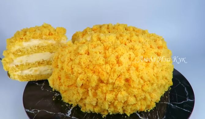 Торт Мимоза с ананасами и кремом пломбир рецепт